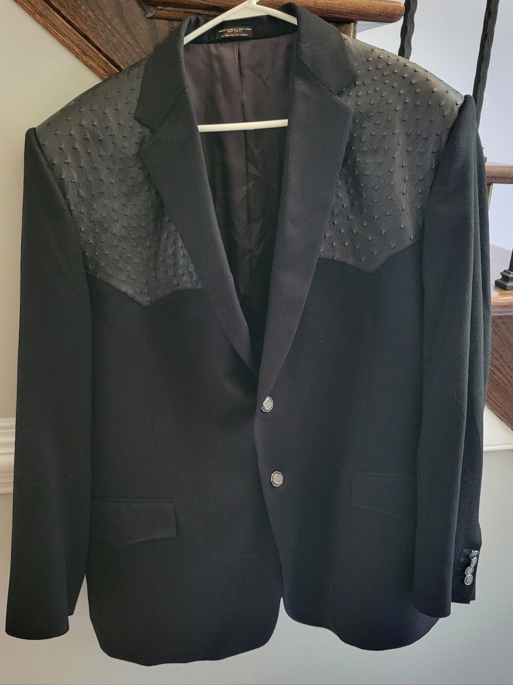 Men's Larry Gatlin Stagecoach Black Western Blazer Cashmere & Ostrich Size 46L